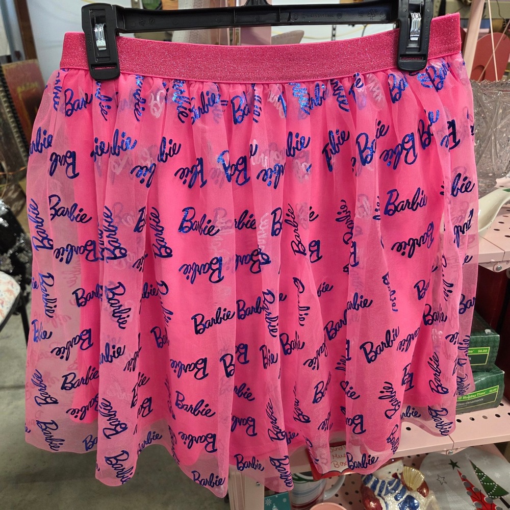 Barbie Kids Girls Pink Tulle Skirt XL 14-16 Plus Barbie Logo Print Elastic Waist